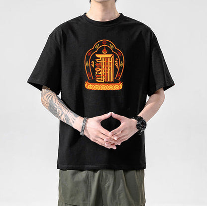 Tibetan Culture T-Shirt, Tibetan Totem, Eight Auspicious Characters, Six True Words, Short Sleeved Tibetan Clothing, Yak Clothing