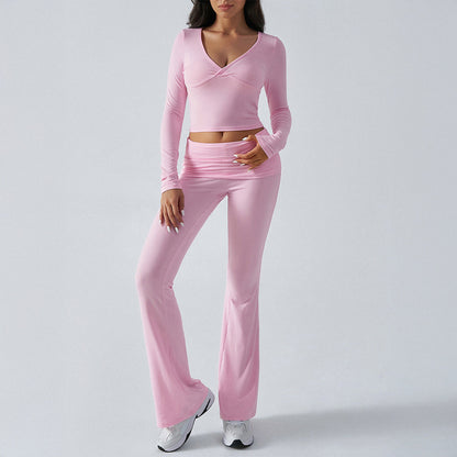 Women's Casual Knit Long Sleeve T-Shirt and Pants Set