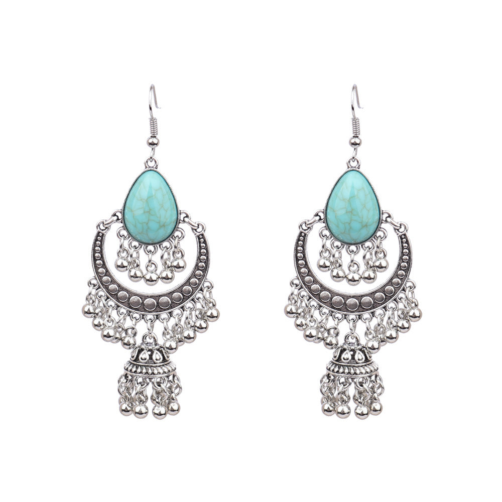 Vintage Tribal Silver Earrings with Beads and Tassels