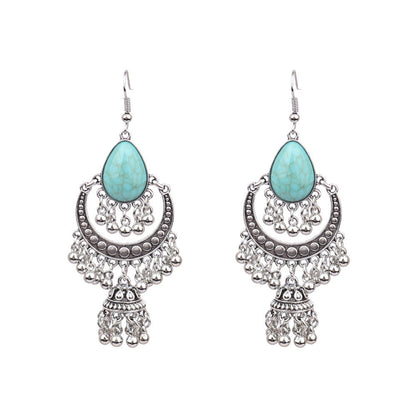 Vintage Tribal Silver Earrings with Beads and Tassels
