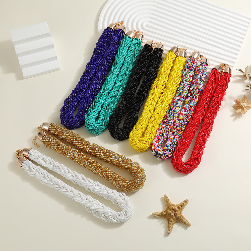 Colorful Multi-Layer Beaded Statement Necklace Set