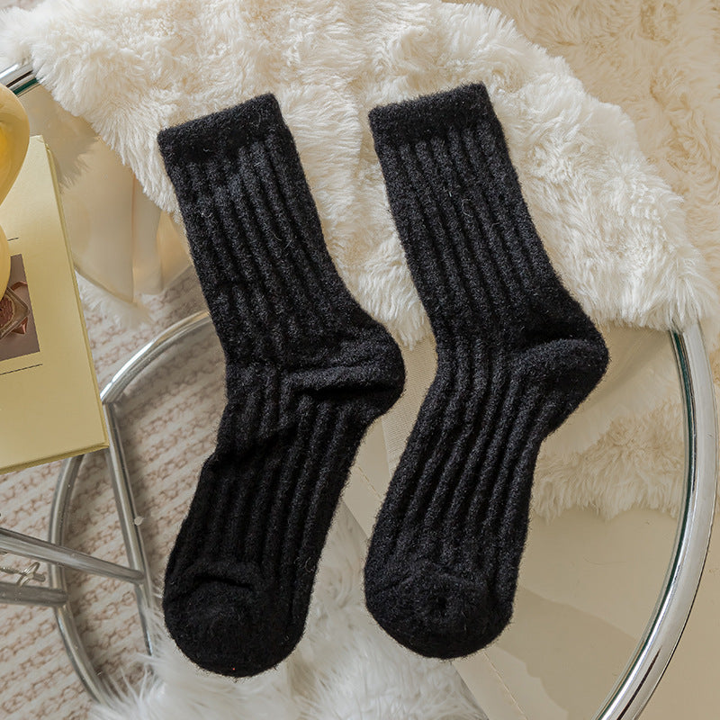 Solid Color Thicken Cashmere Plush Crew Socks