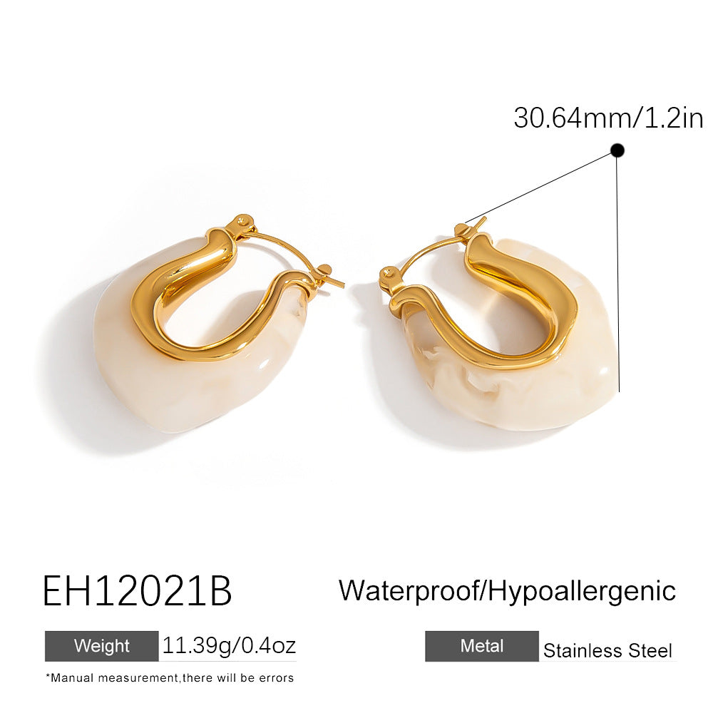 Amber Resin Earrings Vintage Hollow Design Stainless Steel Studs