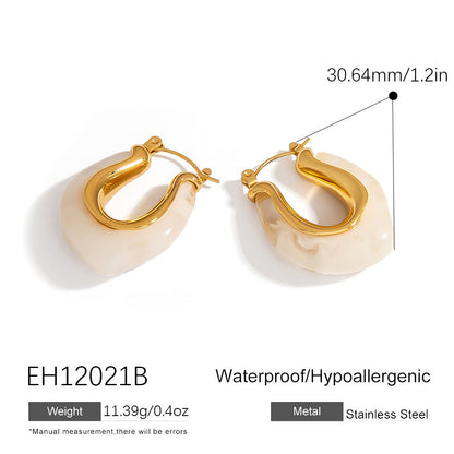Amber Resin Earrings Vintage Hollow Design Stainless Steel Studs
