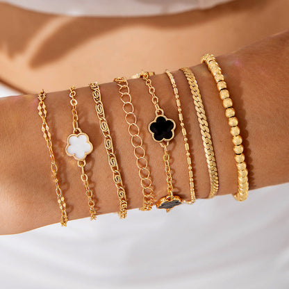 Vintage Geometric Open-Cuff Gold Bracelet Set