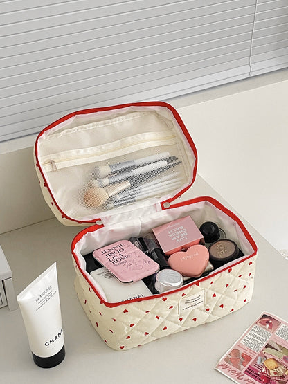 Red Heart Cosmetic Bag Stylish Multi-Functional Storage Pouch