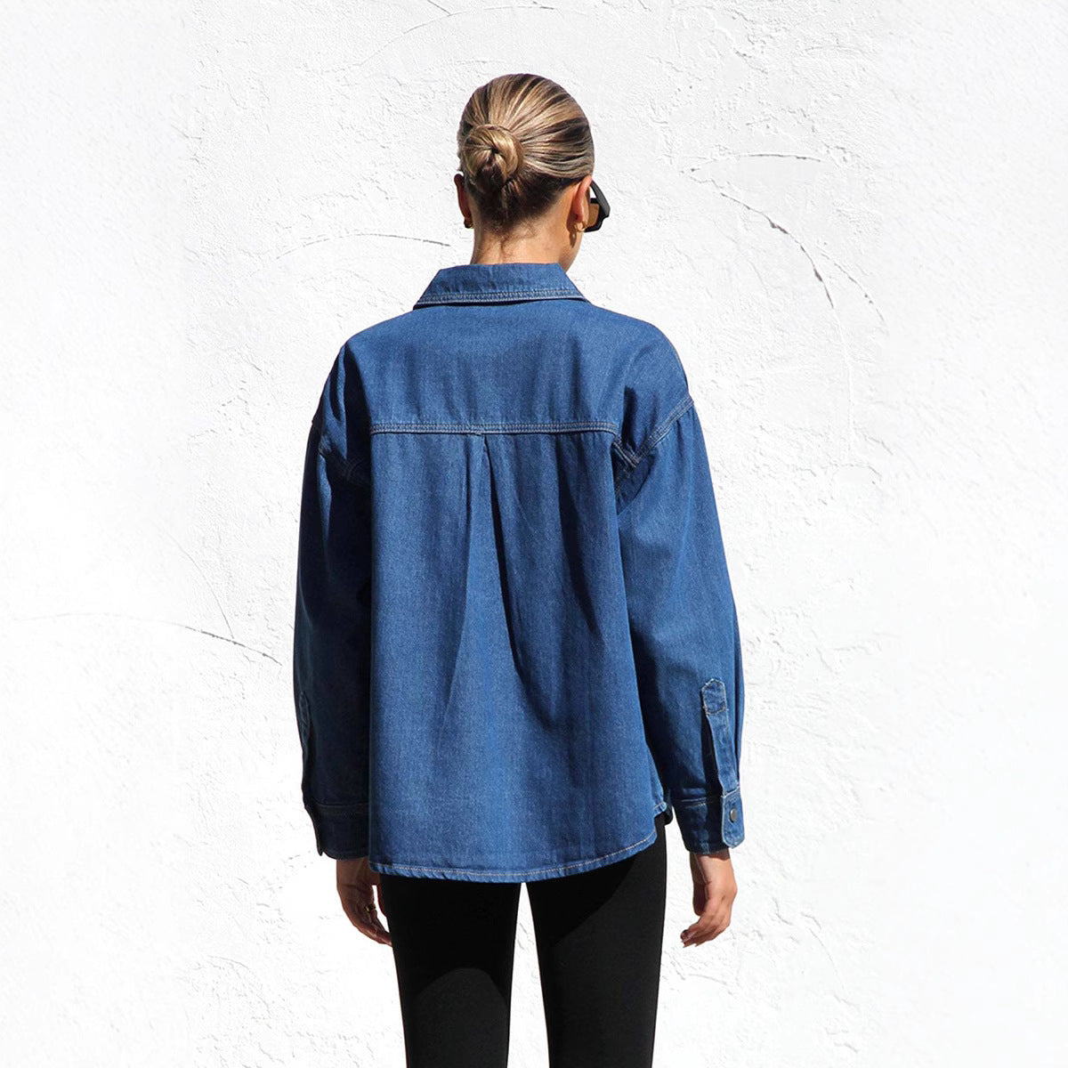 Vintage Polo Collar Long Sleeve Denim Shirt