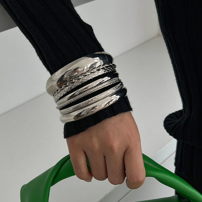 Trendy Metal Geometric Cuff Bracelet Set