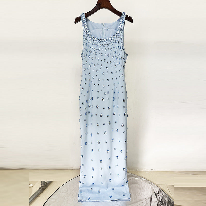 Fashion Beaded Sequin Maxi Dress With U-Neck
