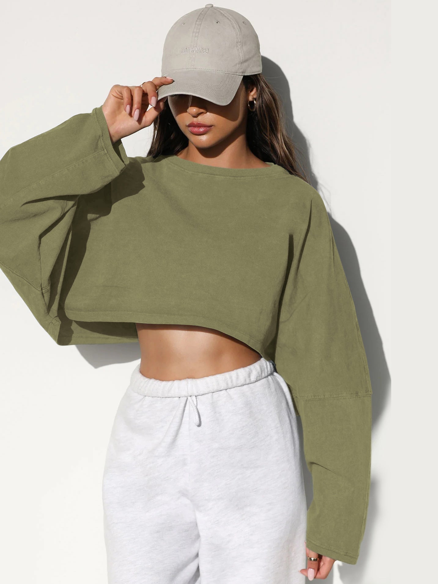 Casual Solid Color Crop Sweatshirt for Women