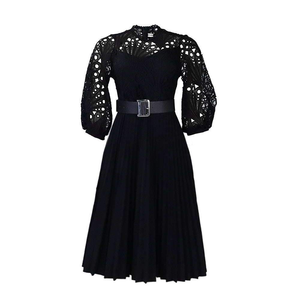 Elegant Lace Pleated Dress All-Season Casual Dress