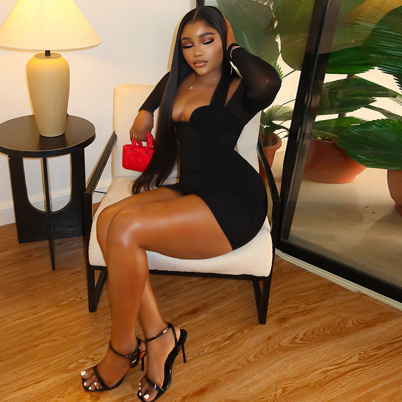 Bodycon Mesh Long Sleeve Dress For Women
