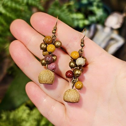 Vintage Botanical Wood Hoop Earrings - Handcrafted Nature-Inspired Designs