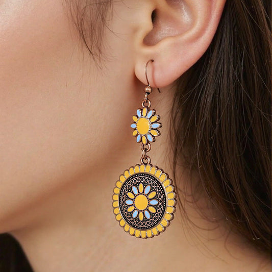 Vintage Floral Drop Earrings Colorful Yunnan Earrings for Women