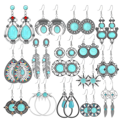 Turquoise Tassel Earrings with Geometric Metal Design