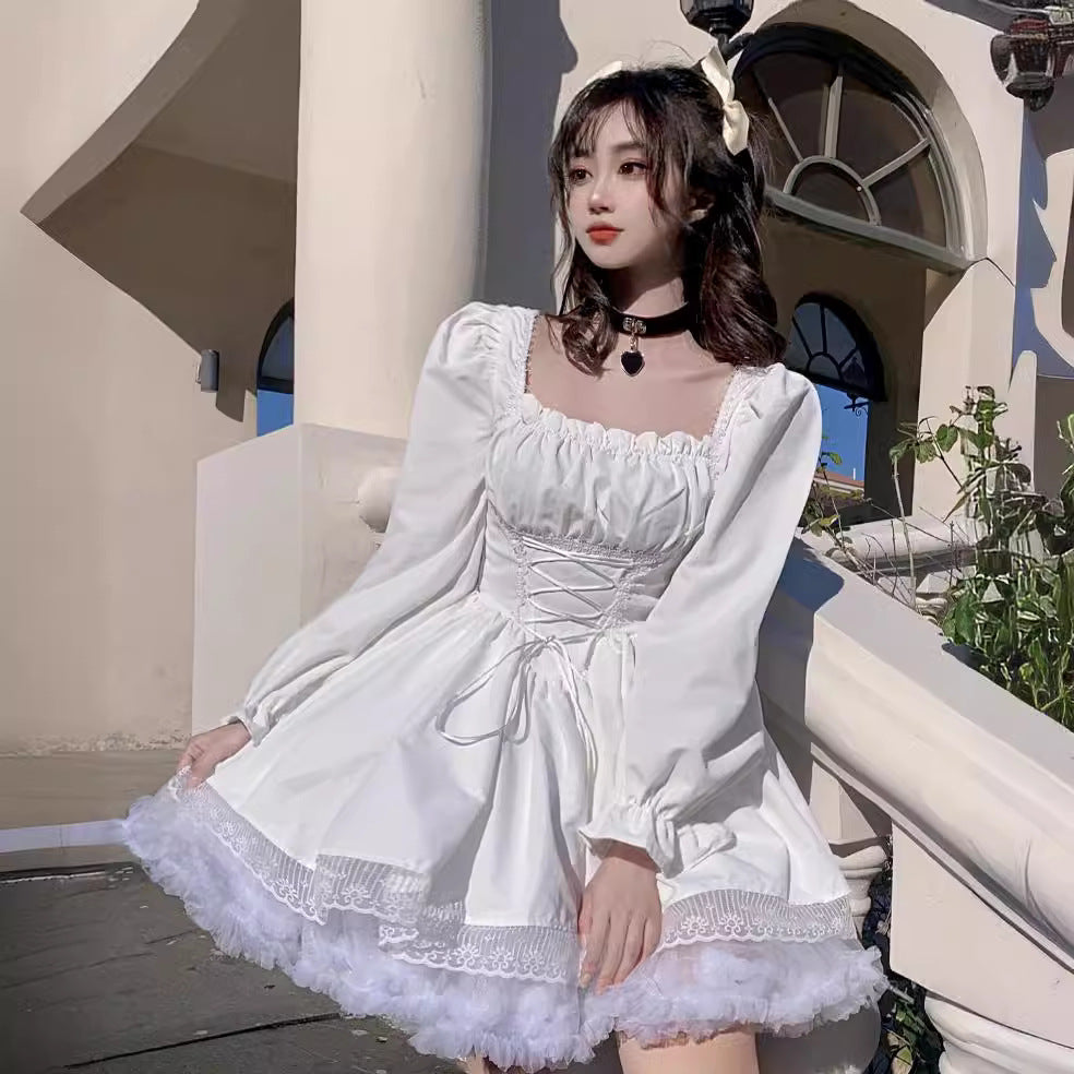 Summer Puff Sleeve Princess Dress with Lace Details