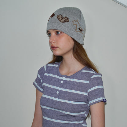 Leopard Heart Knit Wool Blend Beanie Hat