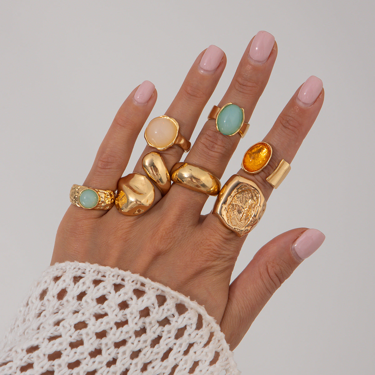 Geometric Vintage Gemstone Ring Set For Women