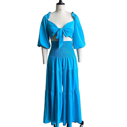 Summer Strapless Top And Wide-Leg Pants Two-Piece Set