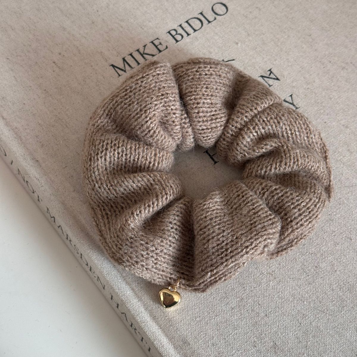 Solid Color Heart Pendant Knit Hair Tie