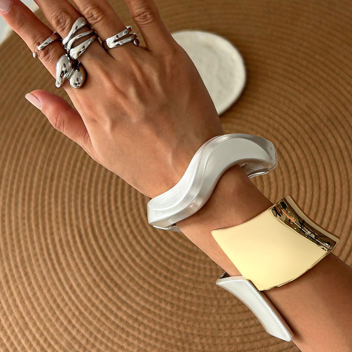 Trendy Irregular Open-Cuff Alloy Bracelet Set