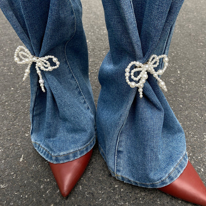 Pearl Bow Ankle Chain Decoration Fashion Metal Brooch