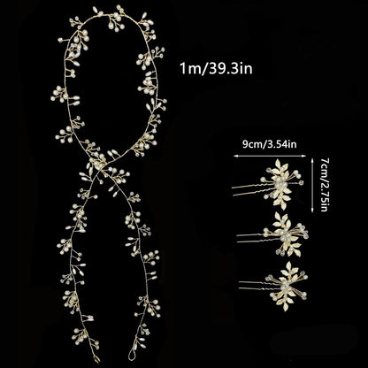 Bridal Wedding Hair Accessory Set with Soft Chain Headband and Hairpins