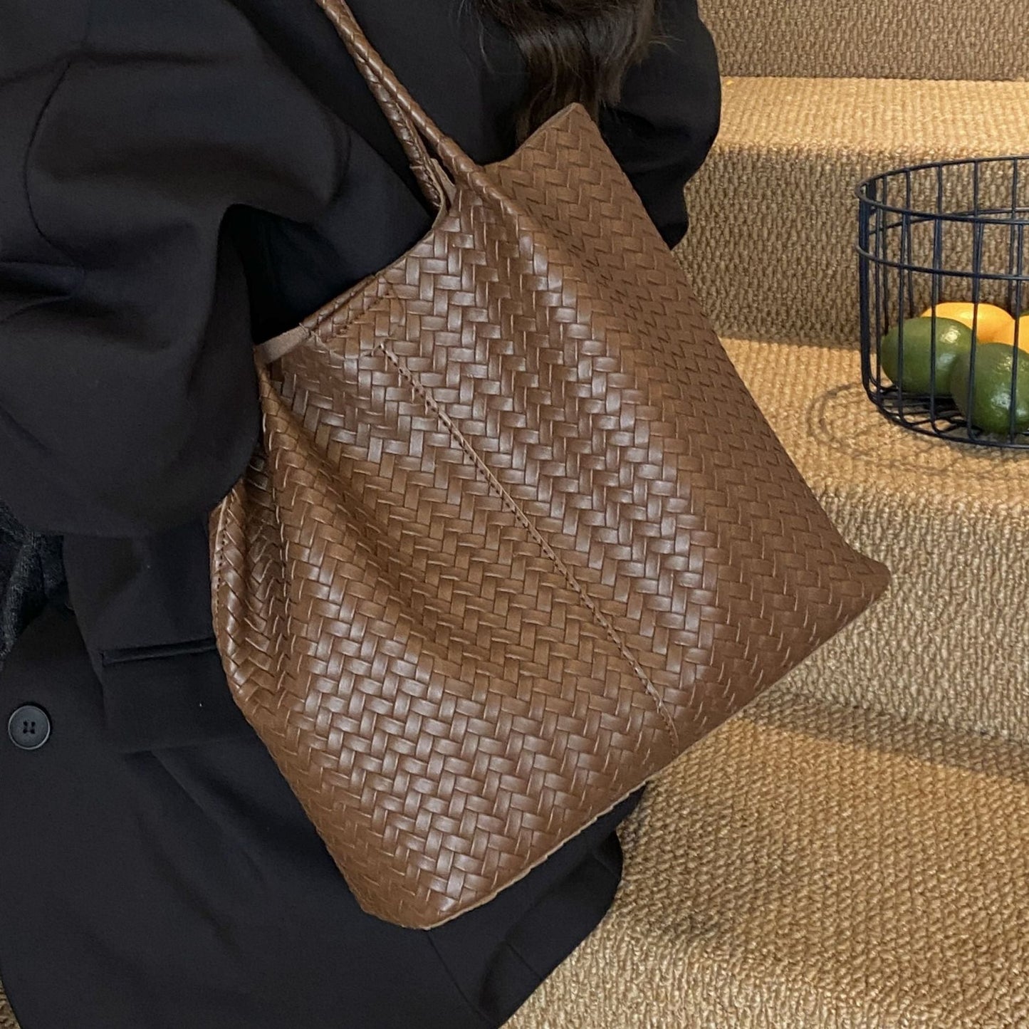 Woven Tote Bag for Women Stylish Casual Shoulder Bag