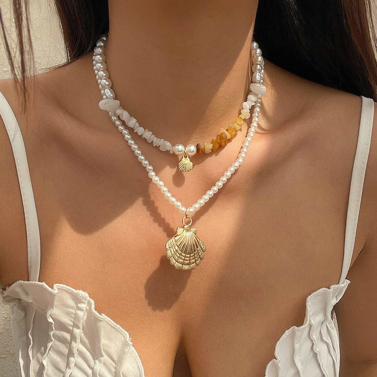 Beach Starfish Bead Necklace Vintage Pearl-Like Pendant