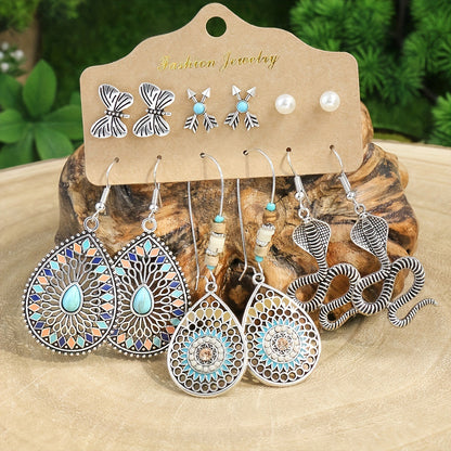 Exaggerated Creative Snake and Butterfly Earrings Set