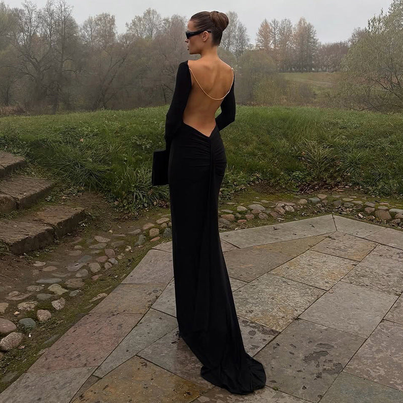 Sexy Backless Bodycon Dress With Chain Details