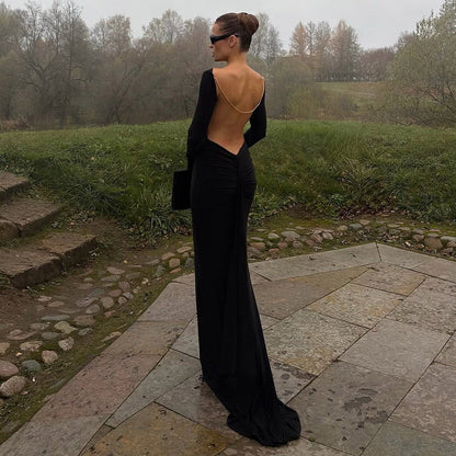 Sexy Backless Bodycon Dress With Chain Details