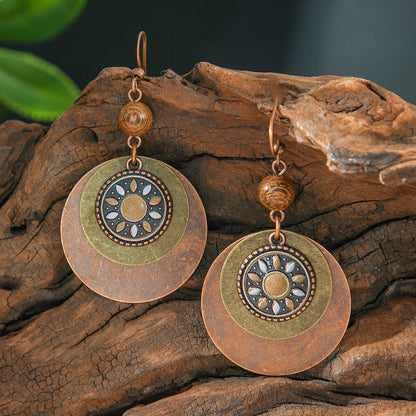 Trendy Bohemian Double Layer Round Disc Earrings