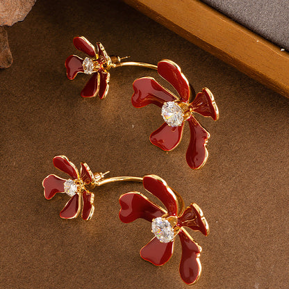 Exaggerated Floral Drop Earrings With Rhinestones For Women