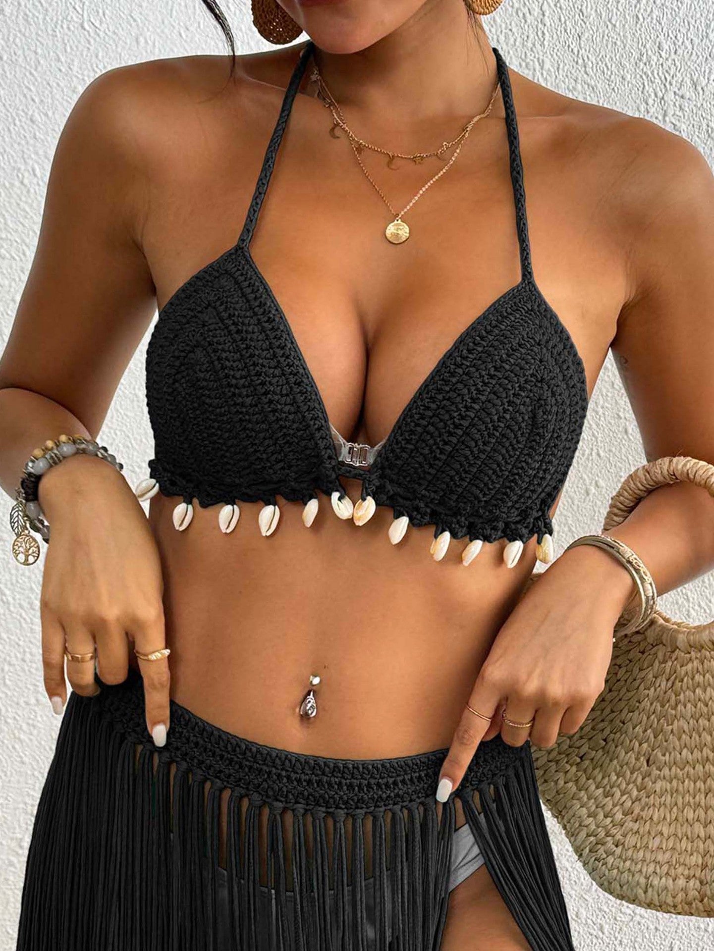 Women'S Handmade Shell Stitch Bikini Top Cover-Up