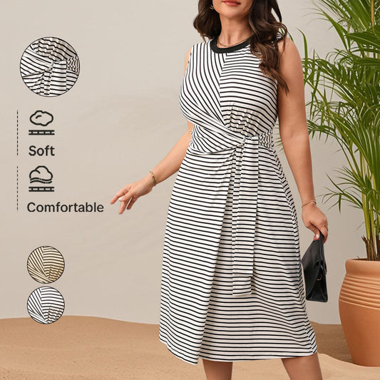 Elegant High-Waisted Striped Maxi Dress