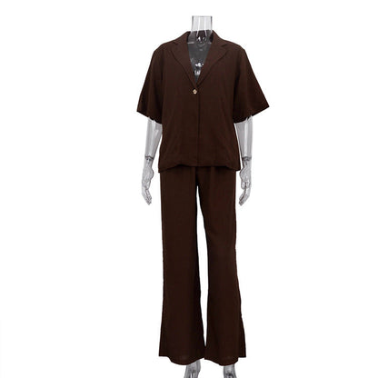 Casual Linen Two-Piece Set with Button Front Cardigan