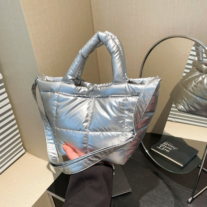 Trendy Nylon Bucket Bag Glossy Finish Casual Style