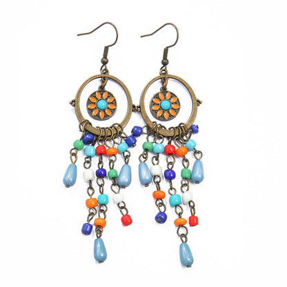 Bohemian Tassel Drop Earrings Colorful Ethnic Jewelry Set
