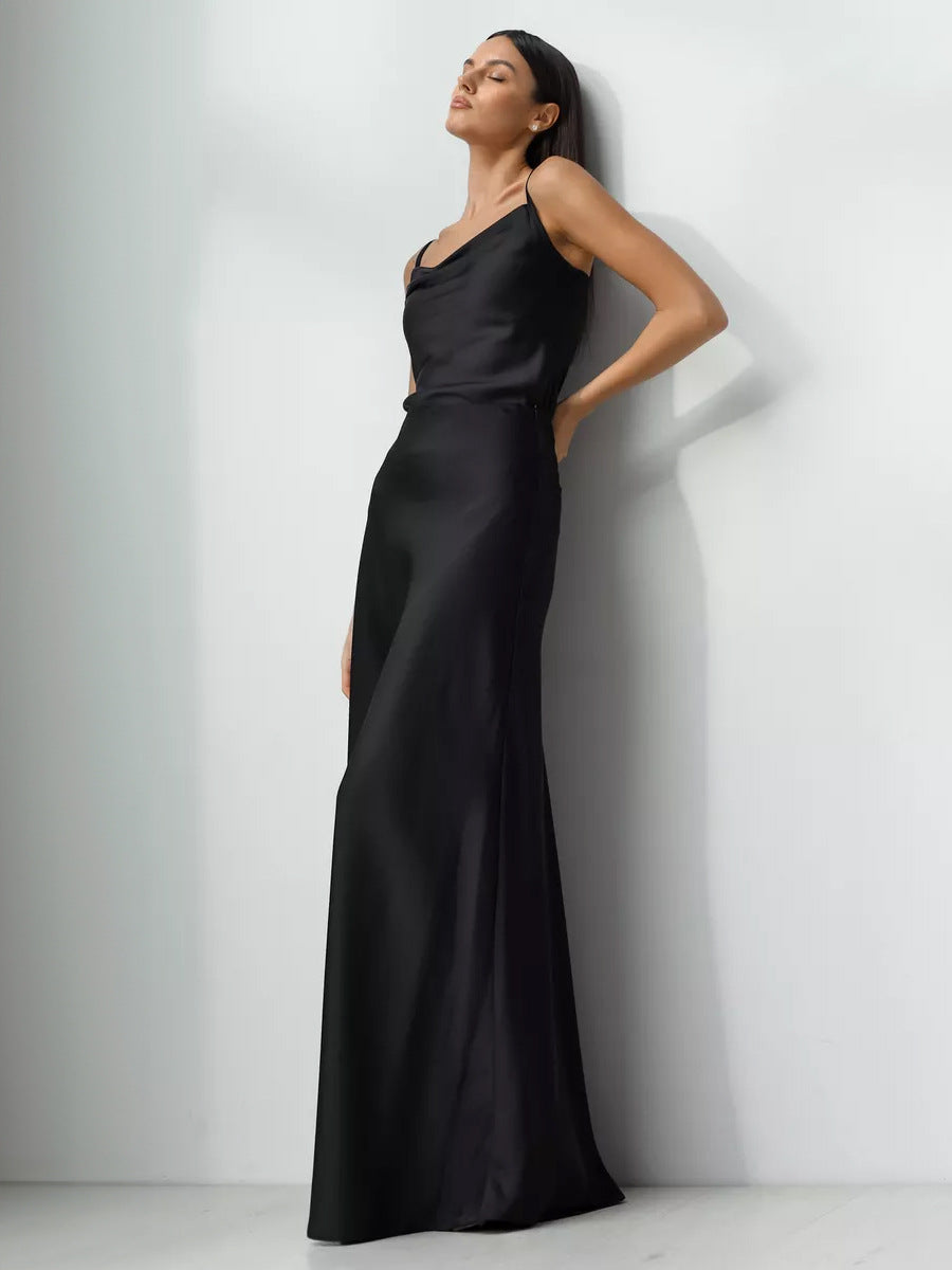 Elegant Mermaid Maxi Skirt Solid Color Satin Blend Street Style