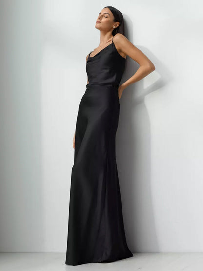Elegant Mermaid Maxi Skirt Solid Color Satin Blend Street Style