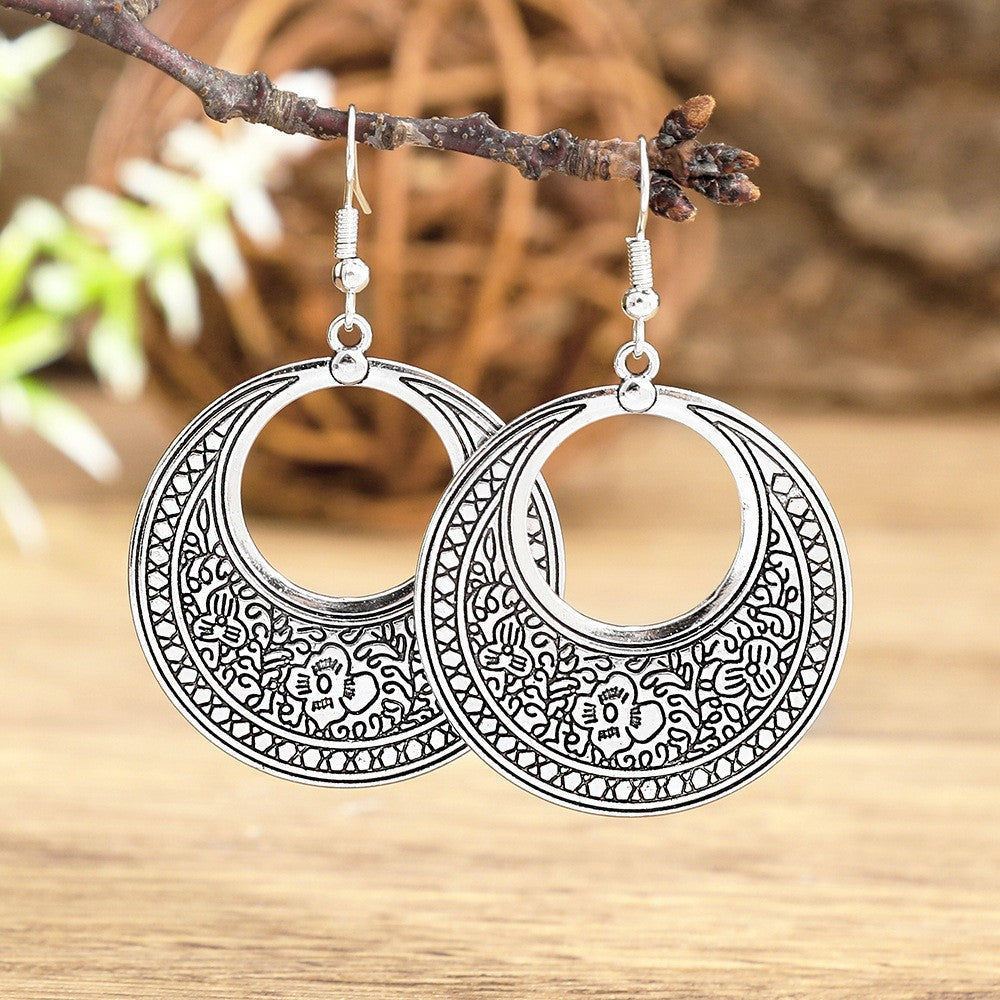 Vintage Hollow Circular Earrings Exaggerated Alloy Drop Earrings for Women