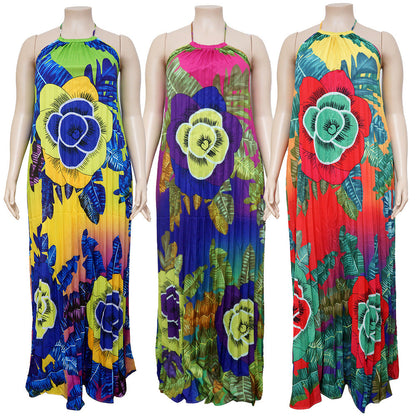 Elegant Floral Maxi Dress Comfortable Polyester V-Neck Dress