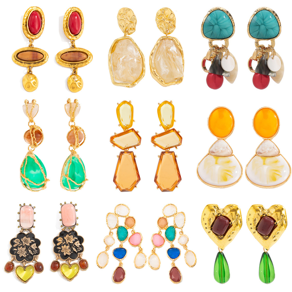 Trendy Geometric Resin Acrylic Gem Earrings With Metal Finish