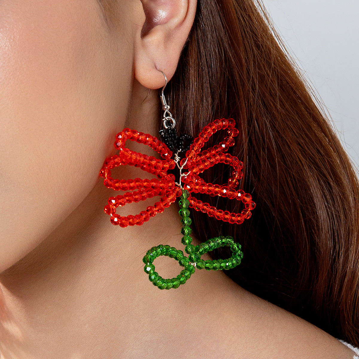 Colorful Pearl Flower Earrings Trendy Chic Fabric Design