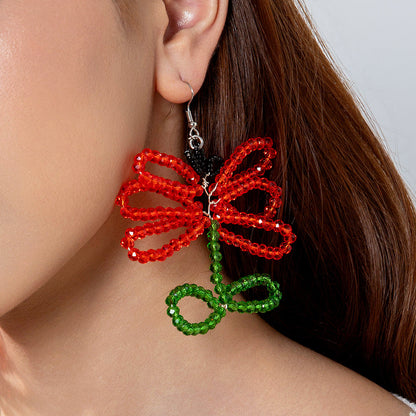 Colorful Pearl Flower Earrings Trendy Chic Fabric Design