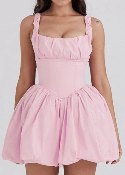 Bubble Skirt Mini Dress Pink Polyester