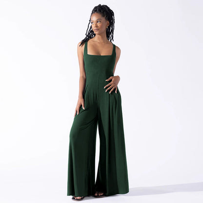 High-Waisted Wide-Leg Jumpsuit Casual Commuter Pants
