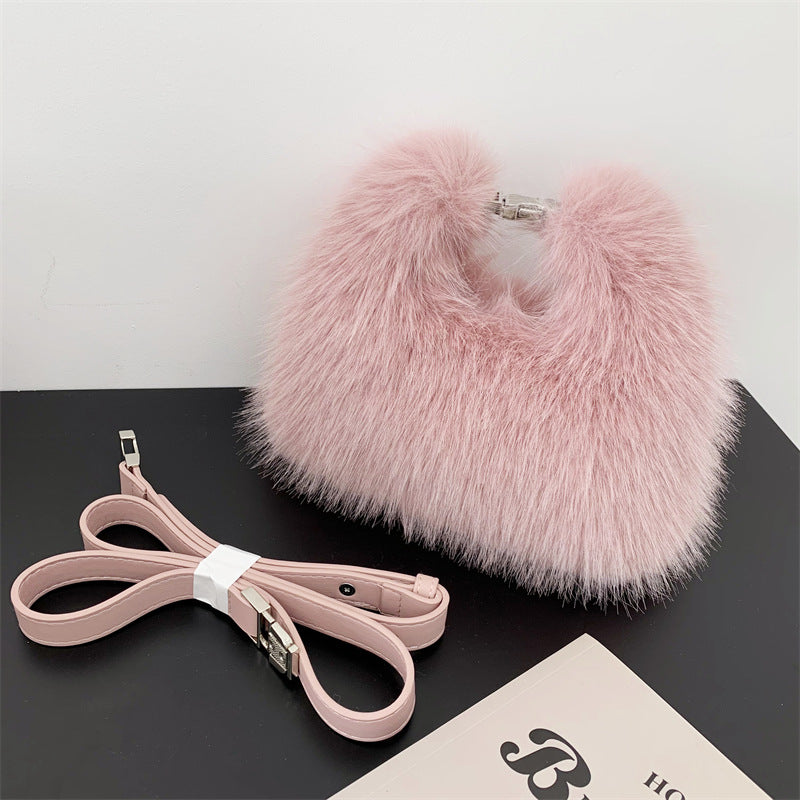 Trendy Faux Fox Fur Mini Furry Evening Bag