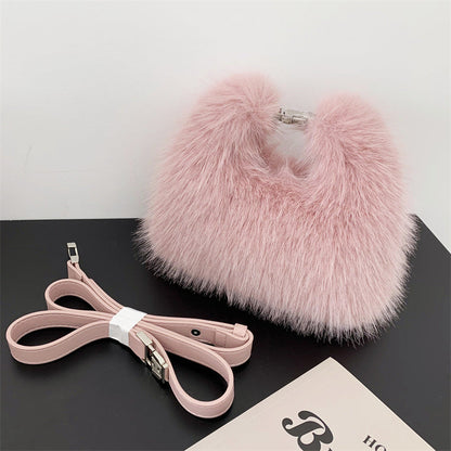 Trendy Faux Fox Fur Mini Furry Evening Bag